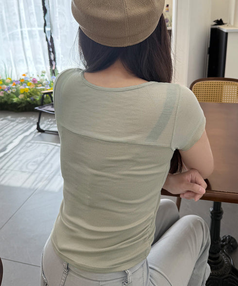 リブTシャツ 異素材切り替えカットソー レディース クルーネックt 大人可愛い 着回し 半袖カットソー おしゃれプルオーバー カジュアルtシャツ ベーシック通勤 617SY-007